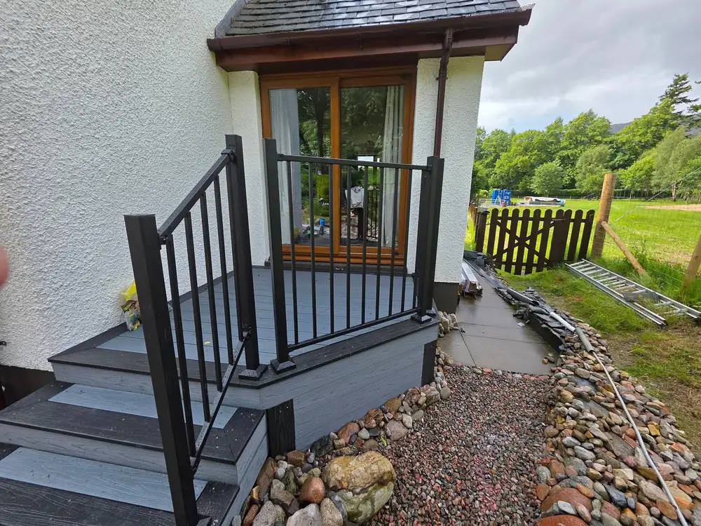 Composite decking balustrade installed by Ayrshire Decking Solutions